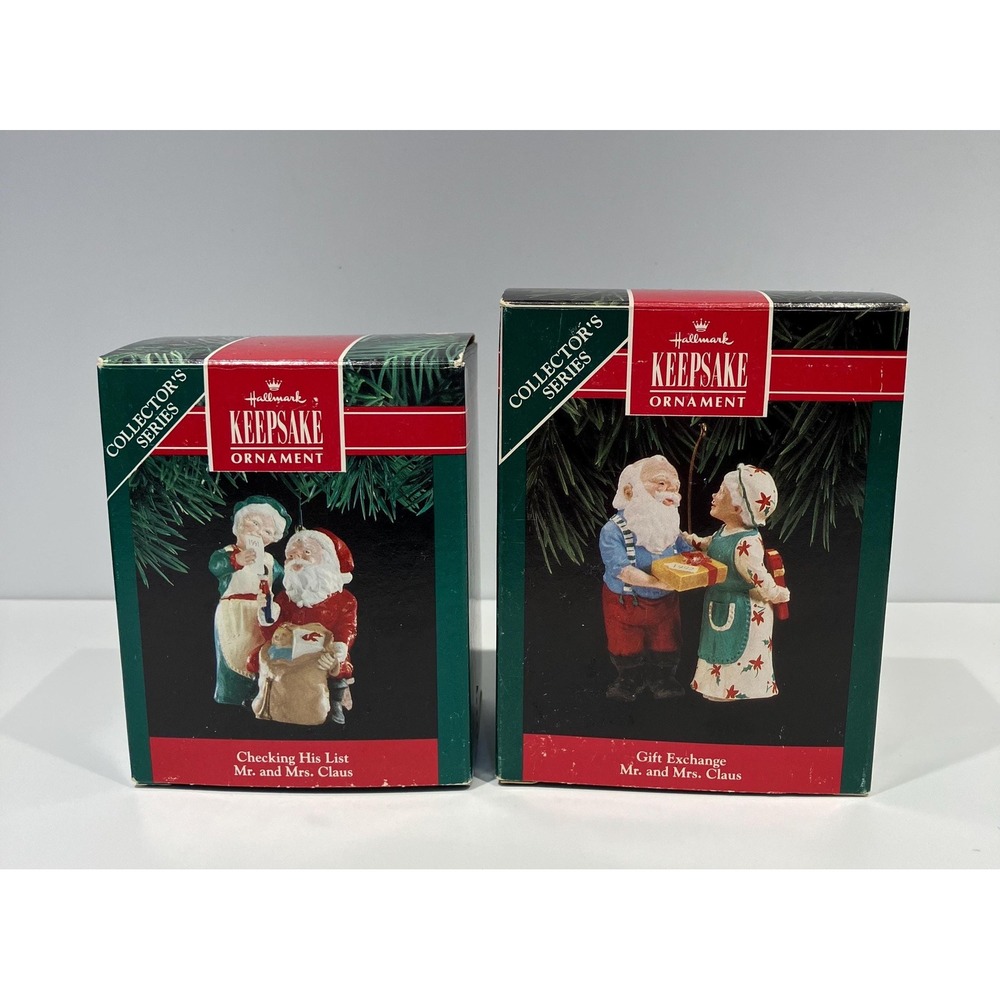 Vintage Hallmark Mr. and Mrs. Claus Ornament Set Collector's Series 1991  1992